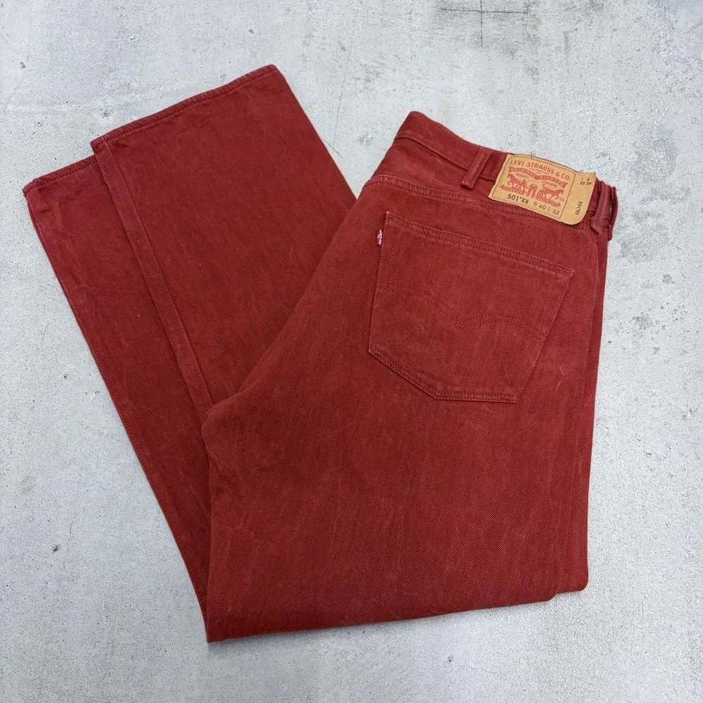 Levi's 501XX Button Fly Jeans Red 40x32 Straight Leg Vintage Color
